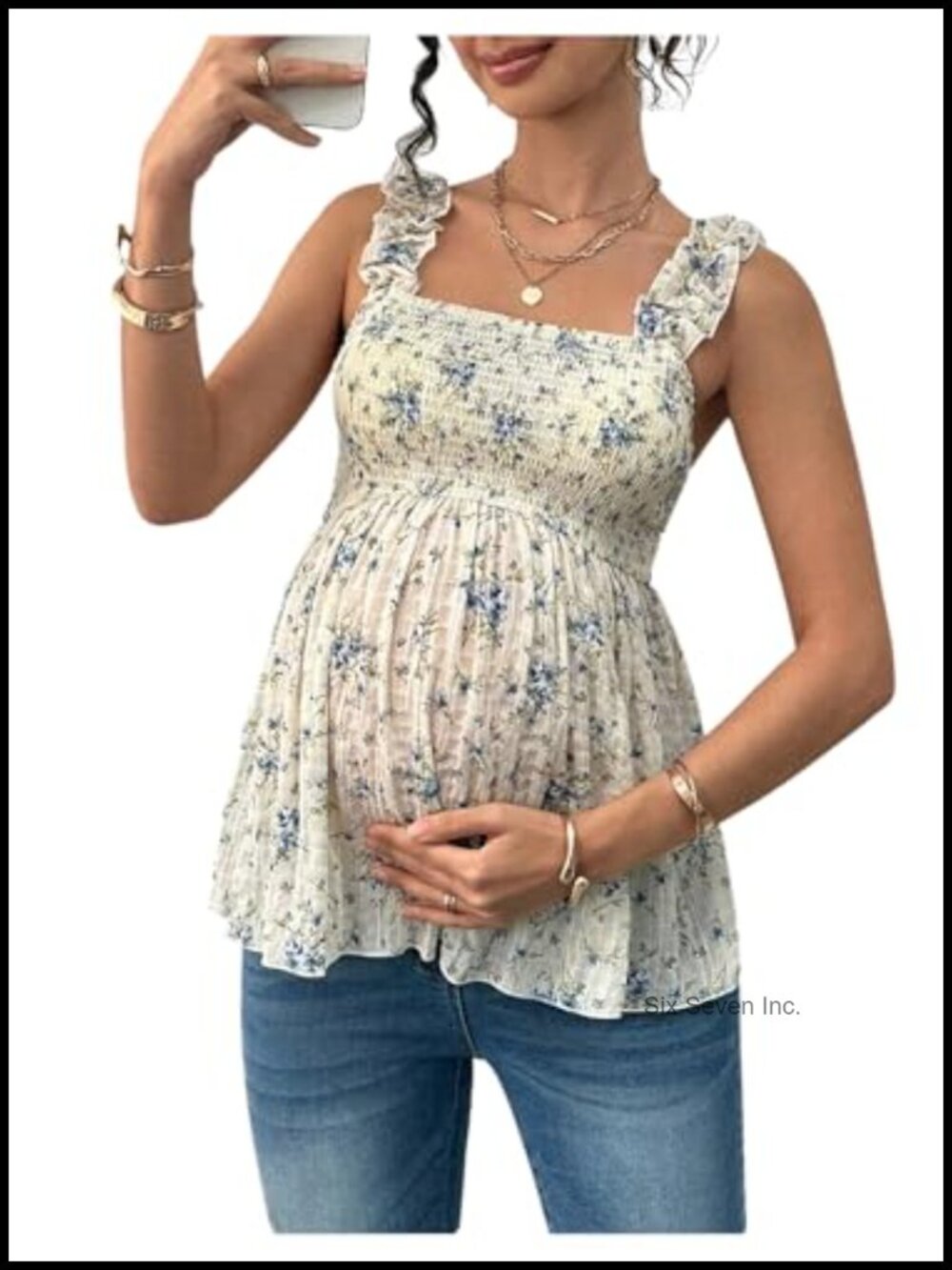 Maternity Floral Babydoll Tank Top Peplum Blouse Pregnancy Shirt